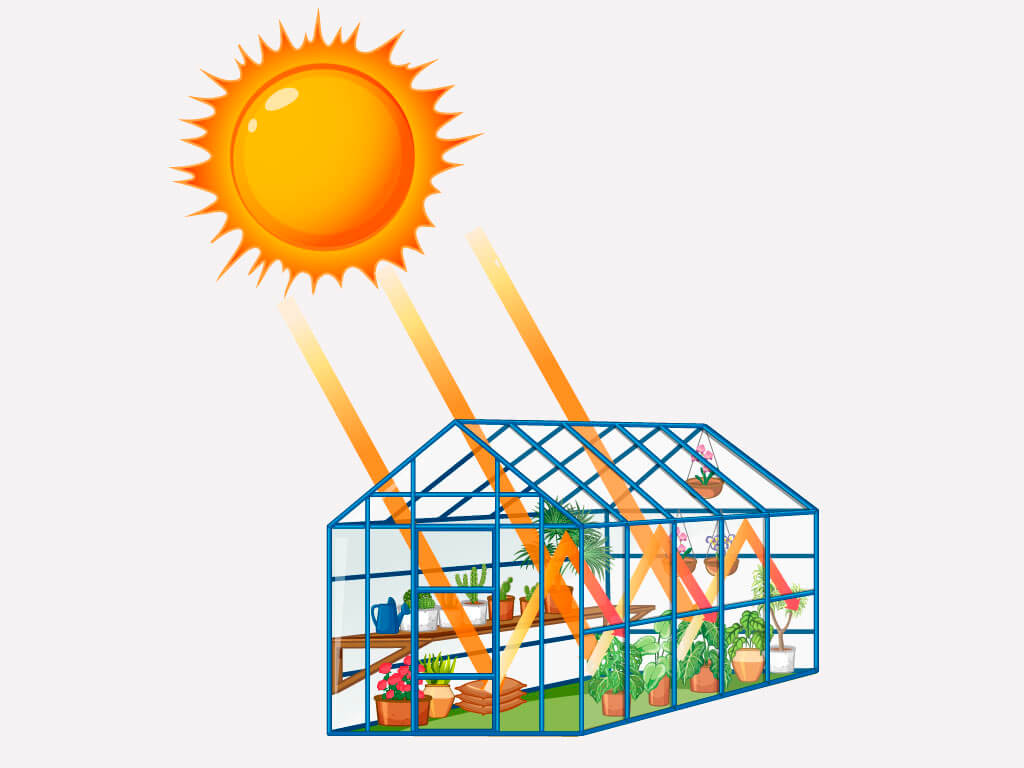 Prirodzené slnečné lúče dopadajúce na skleník