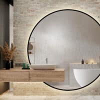 Okruhle led zrkadlo na mieru s vyrezom pre skrinku v mdf rame orfeusz led