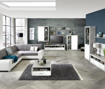 Obývačka v štýle, dekore malta betón