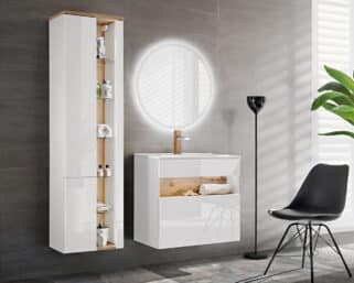 Luxusný kúpeľňový komplet, biely lesk, bez-úchytkový systém