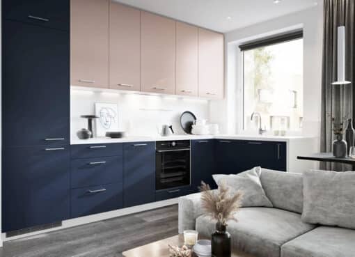 Rohová kuchynská linka BONN s matnými akrylovými dvierkami