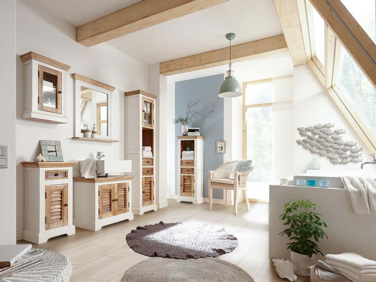 Kúpeľňový set Agni z masívneho mangového dreva vo vidieckom štýle